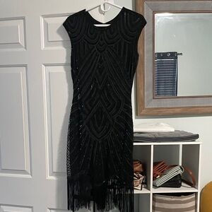 Chic Asymmetrical Black Fringe Dress